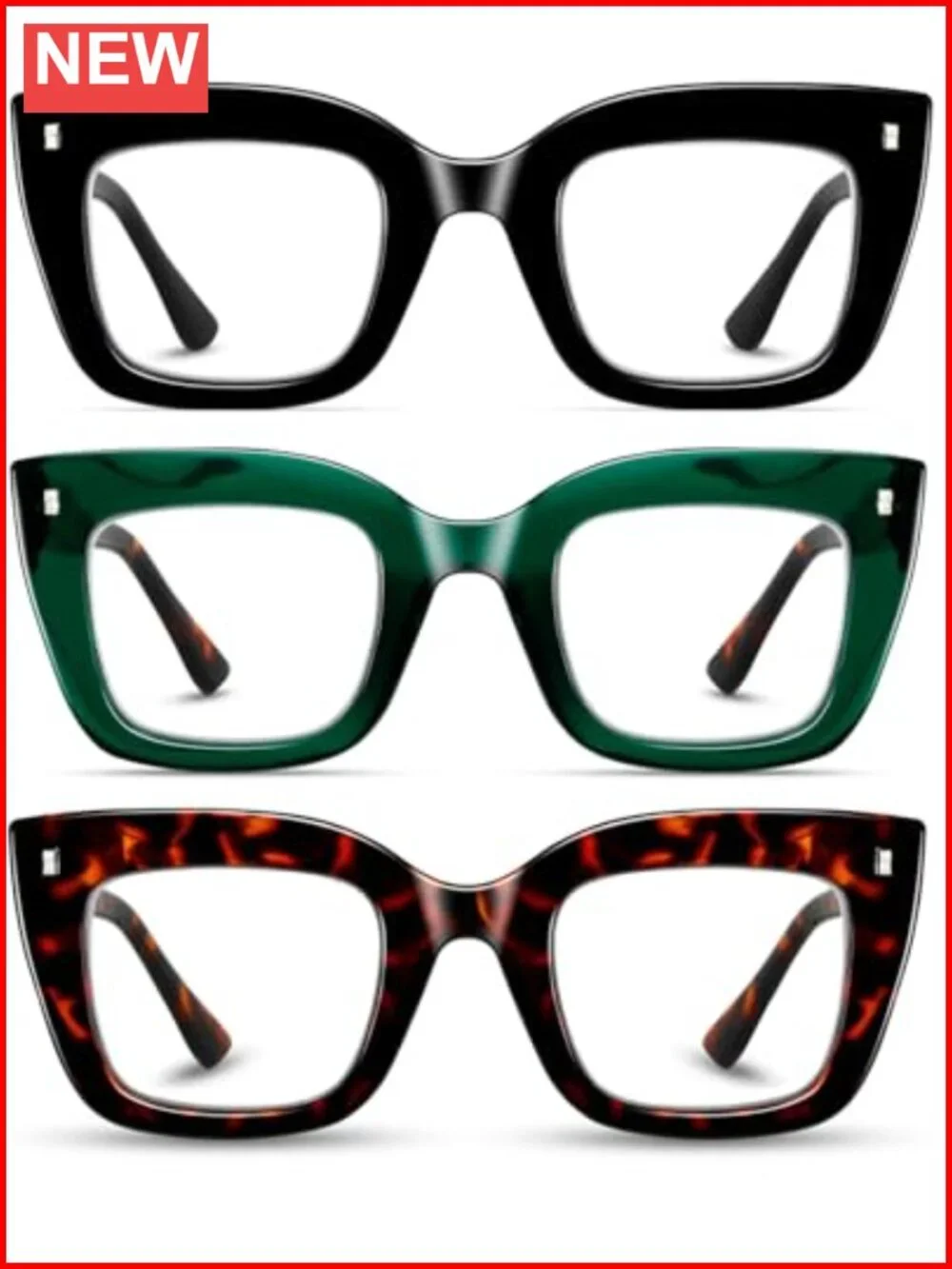 Blue Light Blocking Reading Glasses for Women Oversized 3 Pack Retro Spring